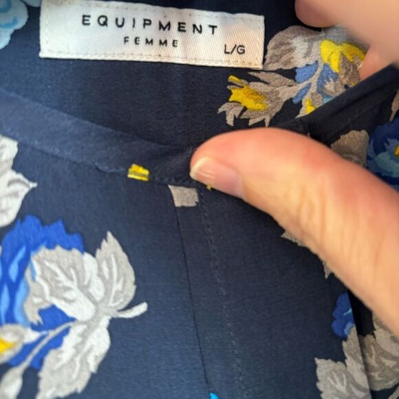 Equipment Women Lynn 100% silk button down Blouse Peacoat floral long sleeve LG - Picture 5 of 15